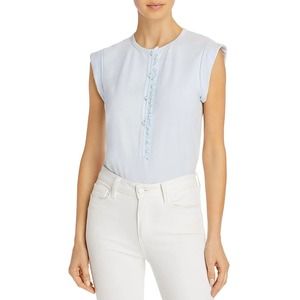 La Vie Rebecca Taylor Womens Ruffled Henley Shirt Top